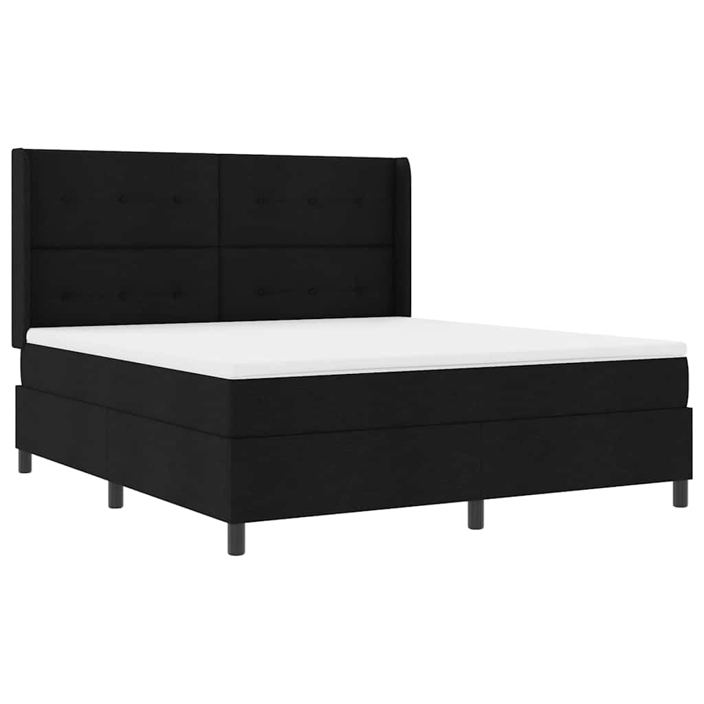 Boxrugós ágy párnával fejtámlával Fekete 200 x 180 cm szövet