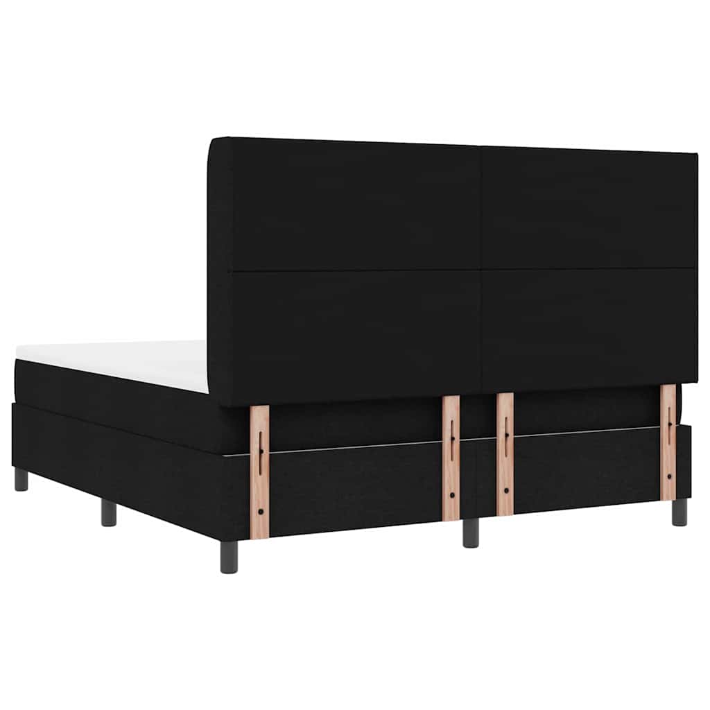 Boxrugós ágy párnával fejtámlával Fekete 200 x 180 cm szövet