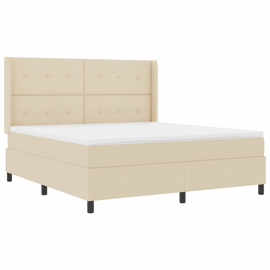 Boxrugós ágy párnával fejtámlával Krém 200 x 180 cm szövet