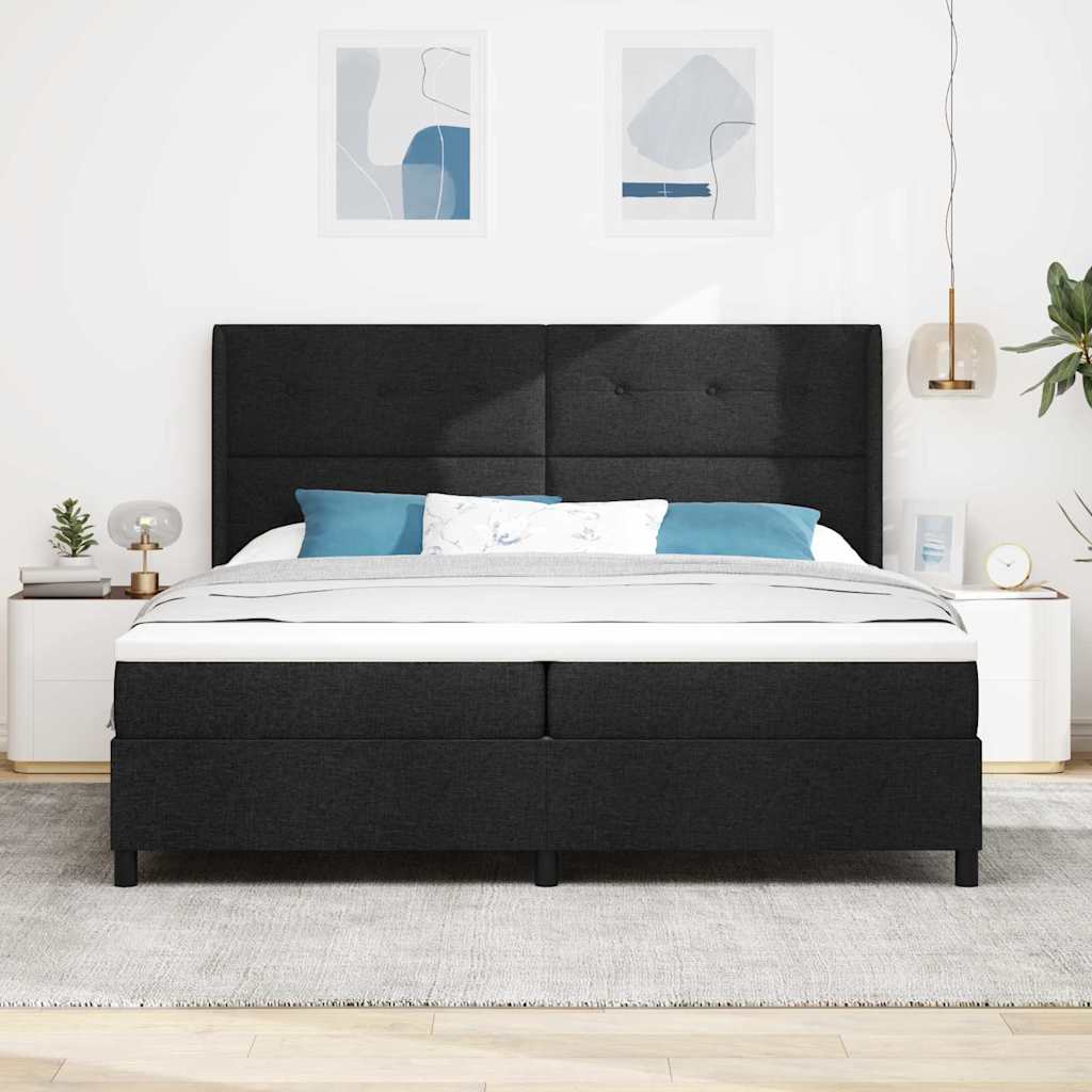 Boxrugós ágy párnával fejtámlával Fekete 200 x 200 cm szövet
