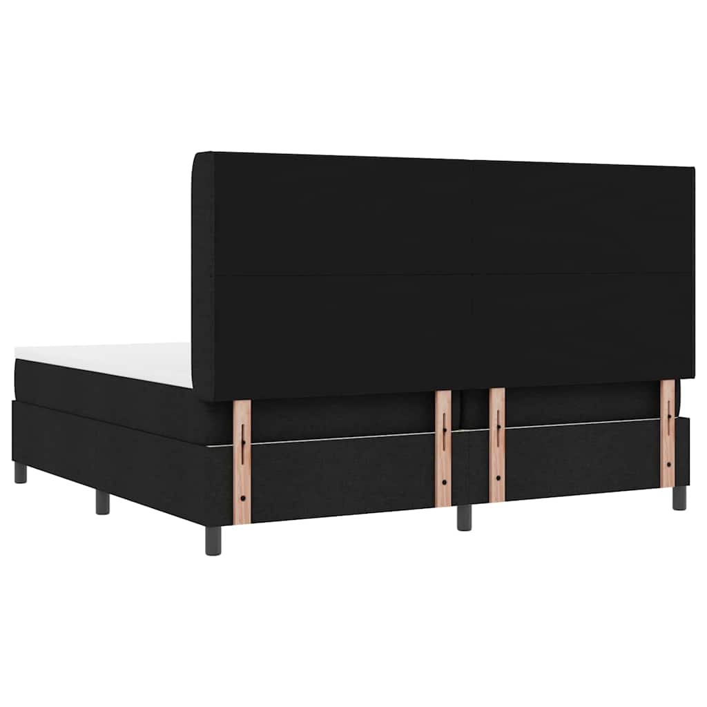 Boxrugós ágy párnával fejtámlával Fekete 200 x 200 cm szövet