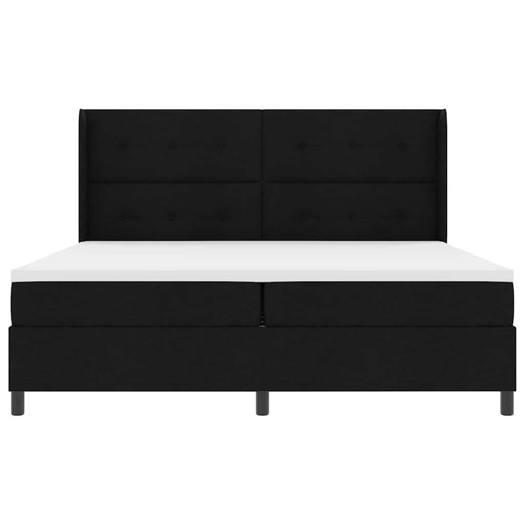 Boxrugós ágy párnával fejtámlával Fekete 200 x 200 cm szövet