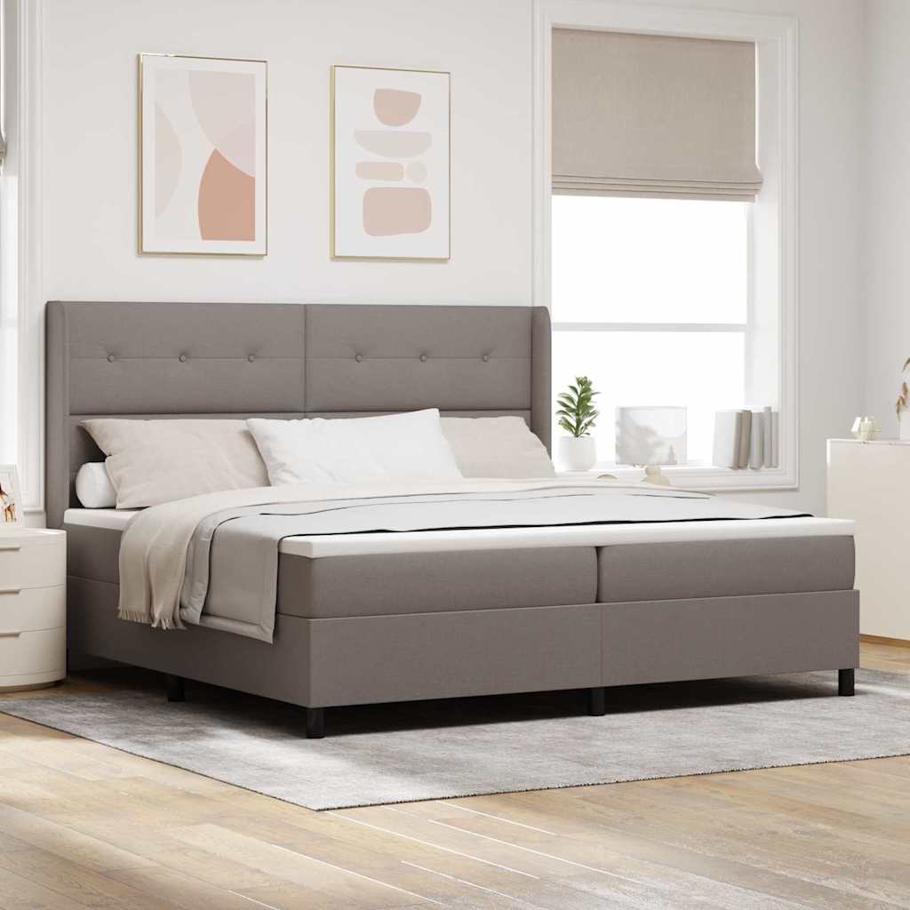 Boxrugós ágy párnával fejtámlával Tópszínű 200 x 200 cm szövet