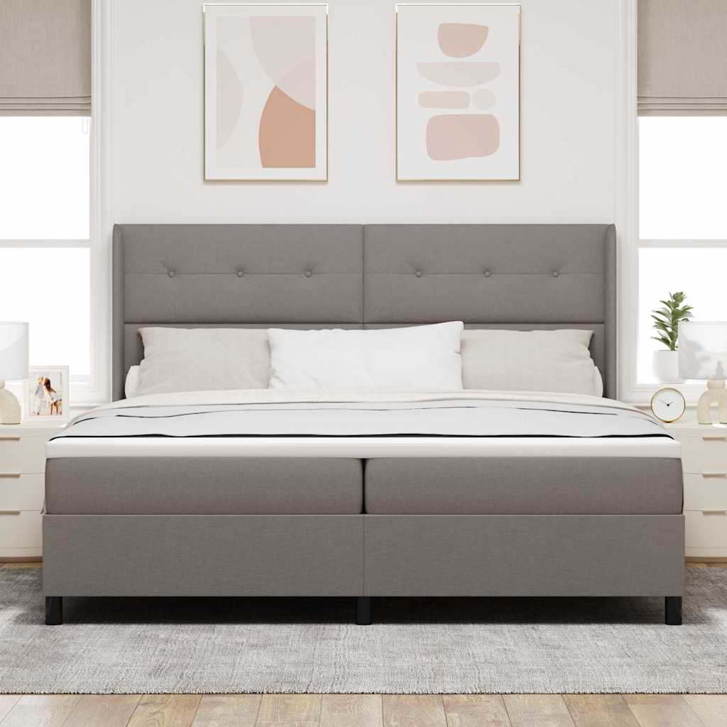 Boxrugós ágy párnával fejtámlával Tópszínű 200 x 200 cm szövet