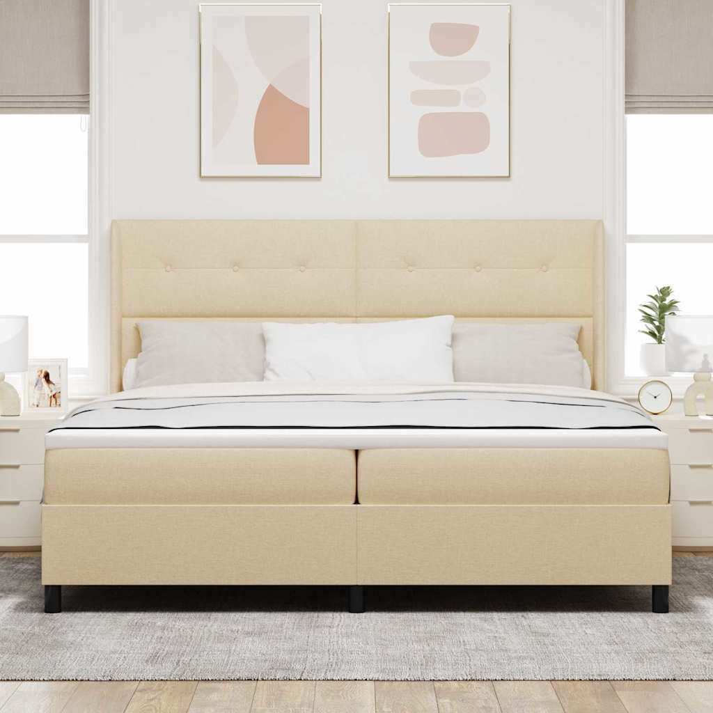 Boxrugós ágy párnával fejtámlával Krém 200 x 200 cm szövet