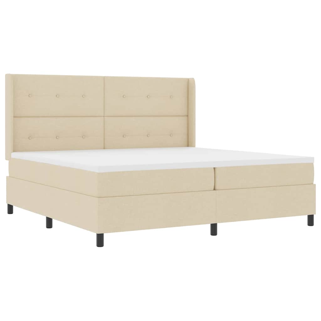 Boxrugós ágy párnával fejtámlával Krém 200 x 200 cm szövet