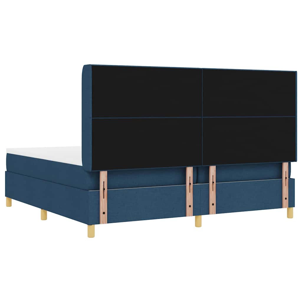 Boxrugós ágy párnával fejtámlával Kék 200 x 200 cm szövet