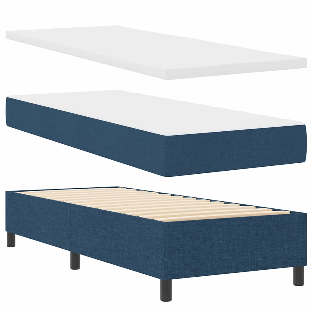 Boxrugós ágy párnával fejtámlával Kék 200 x 80 cm szövet