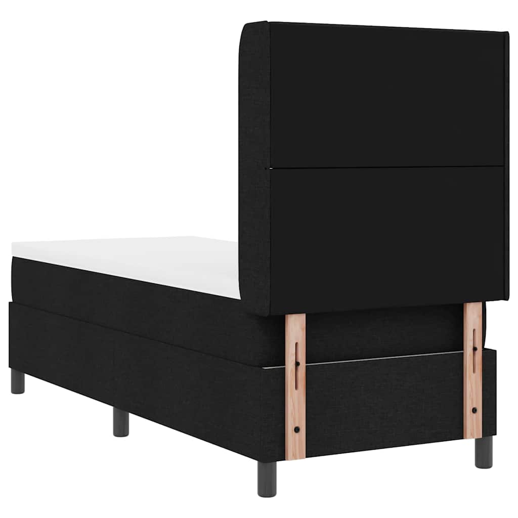 Boxrugós ágy párnával fejtámlával Fekete 190 x 90 cm szövet