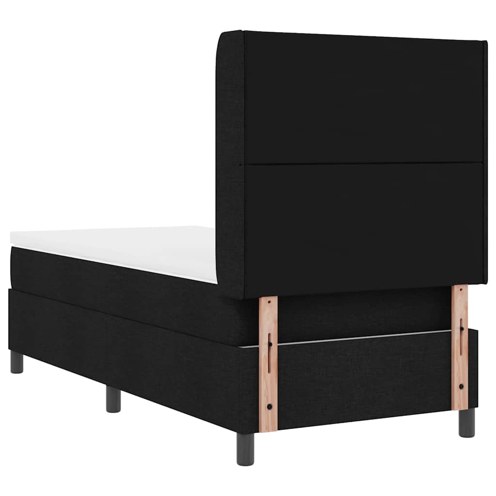 Boxrugós ágy párnával fejtámlával Fekete 200 x 90 cm szövet