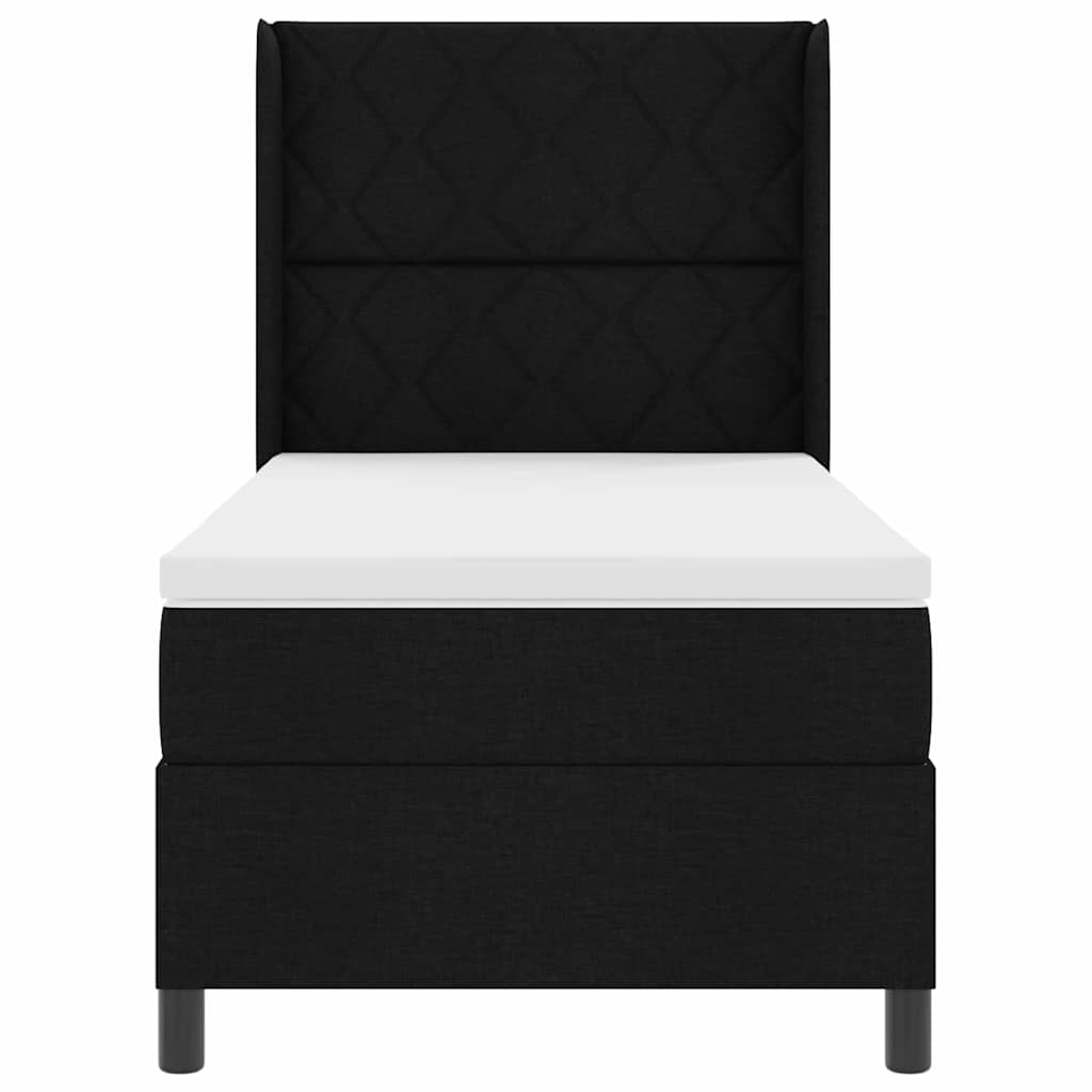 Boxrugós ágy párnával fejtámlával Fekete 200 x 90 cm szövet