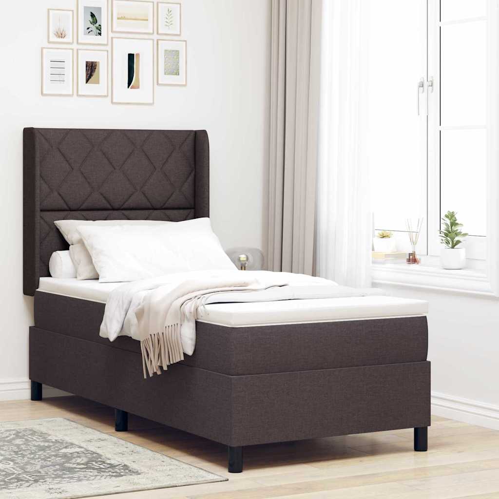 Boxrugós ágy párnával Sötét Barna 200 x 90 cm szövet