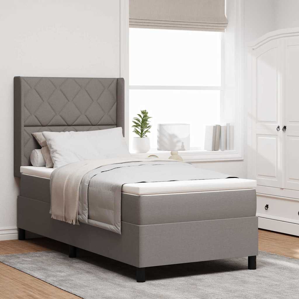 Boxrugós ágy párnával fejtámlával Tópszínű 200 x 90 cm szövet