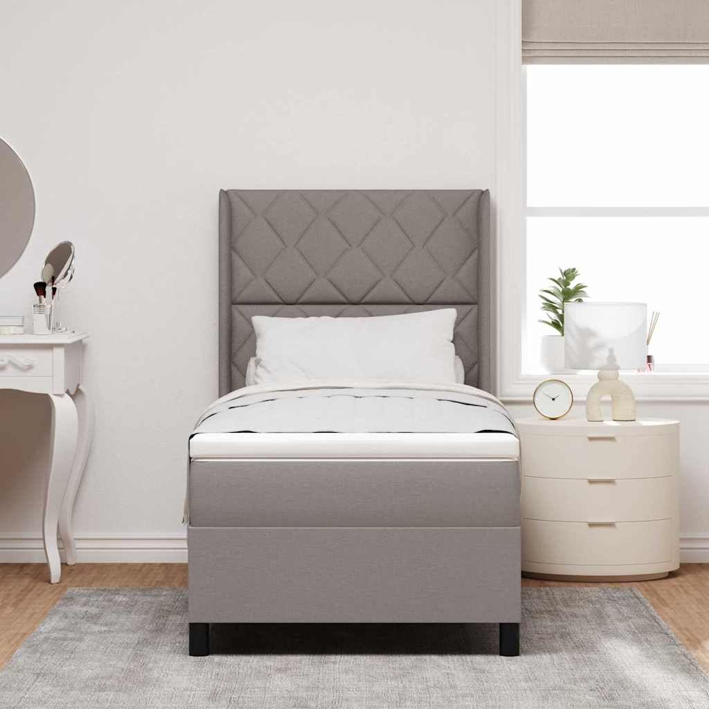 Boxrugós ágy párnával fejtámlával Tópszínű 200 x 90 cm szövet