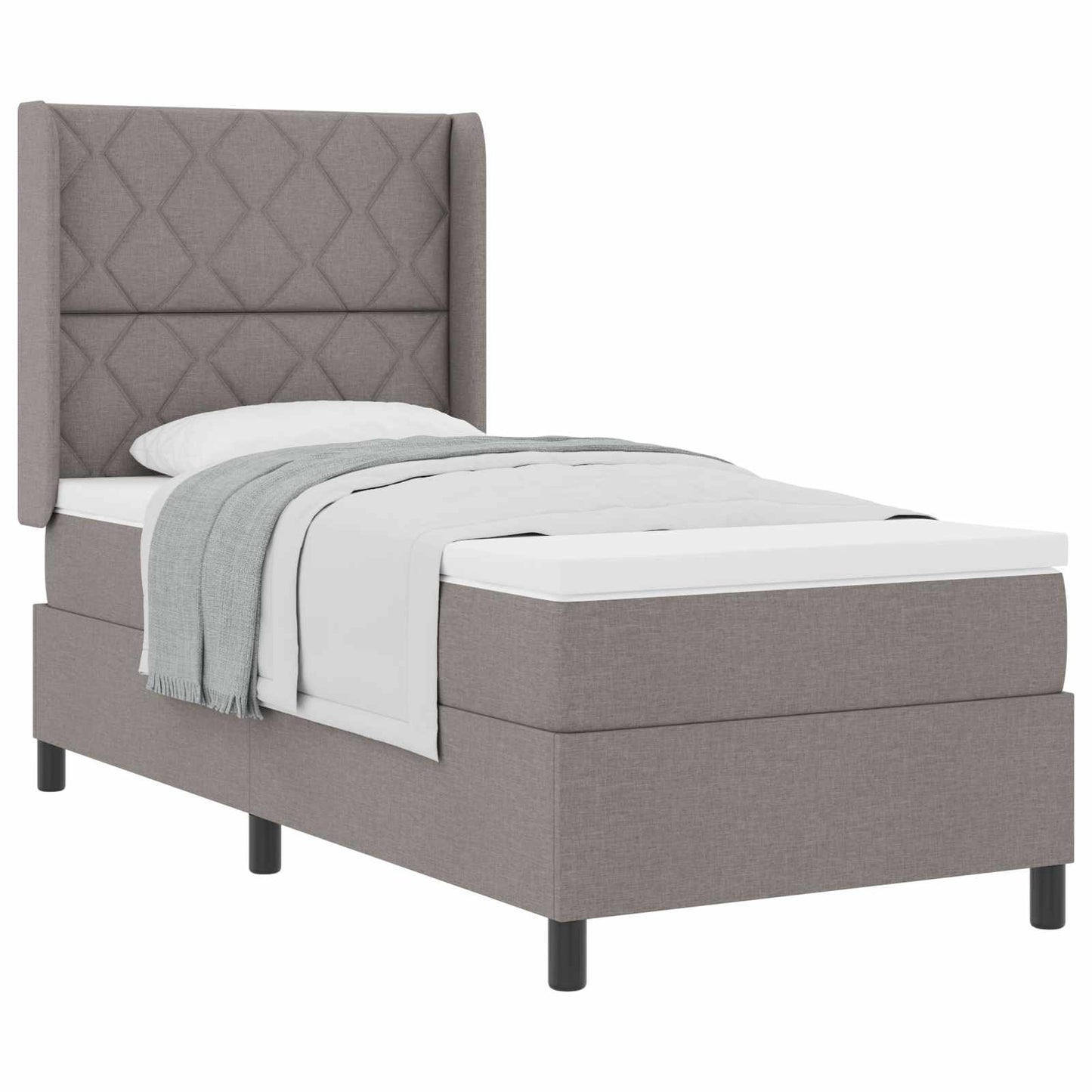Boxrugós ágy párnával fejtámlával Tópszínű 200 x 90 cm szövet