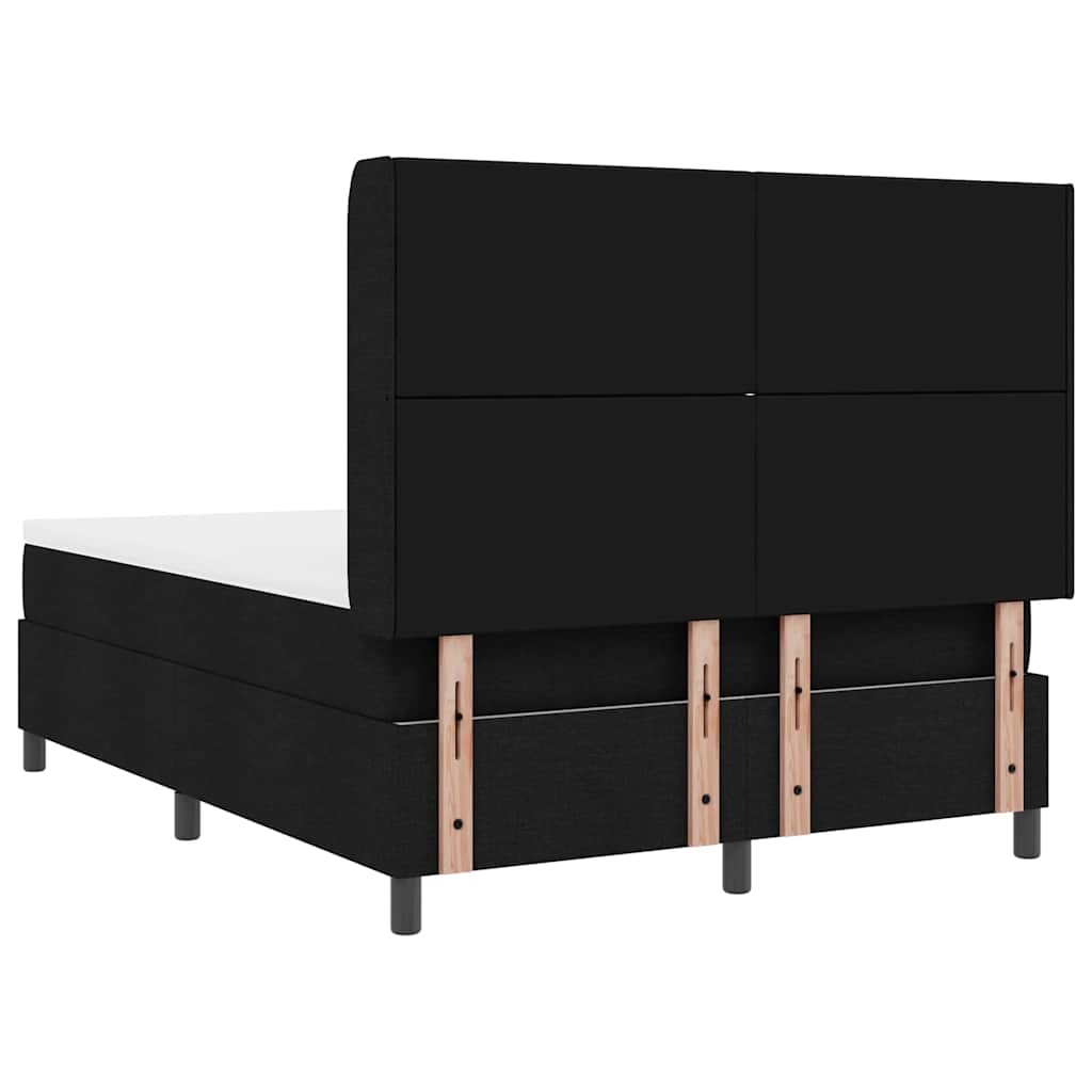 Boxrugós ágy párnával fejtámlával Fekete 200 x 160 cm szövet