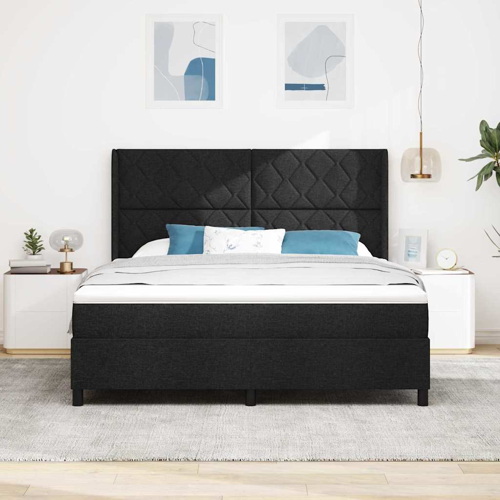 Boxrugós ágy párnával fejtámlával Fekete 200 x 180 cm szövet
