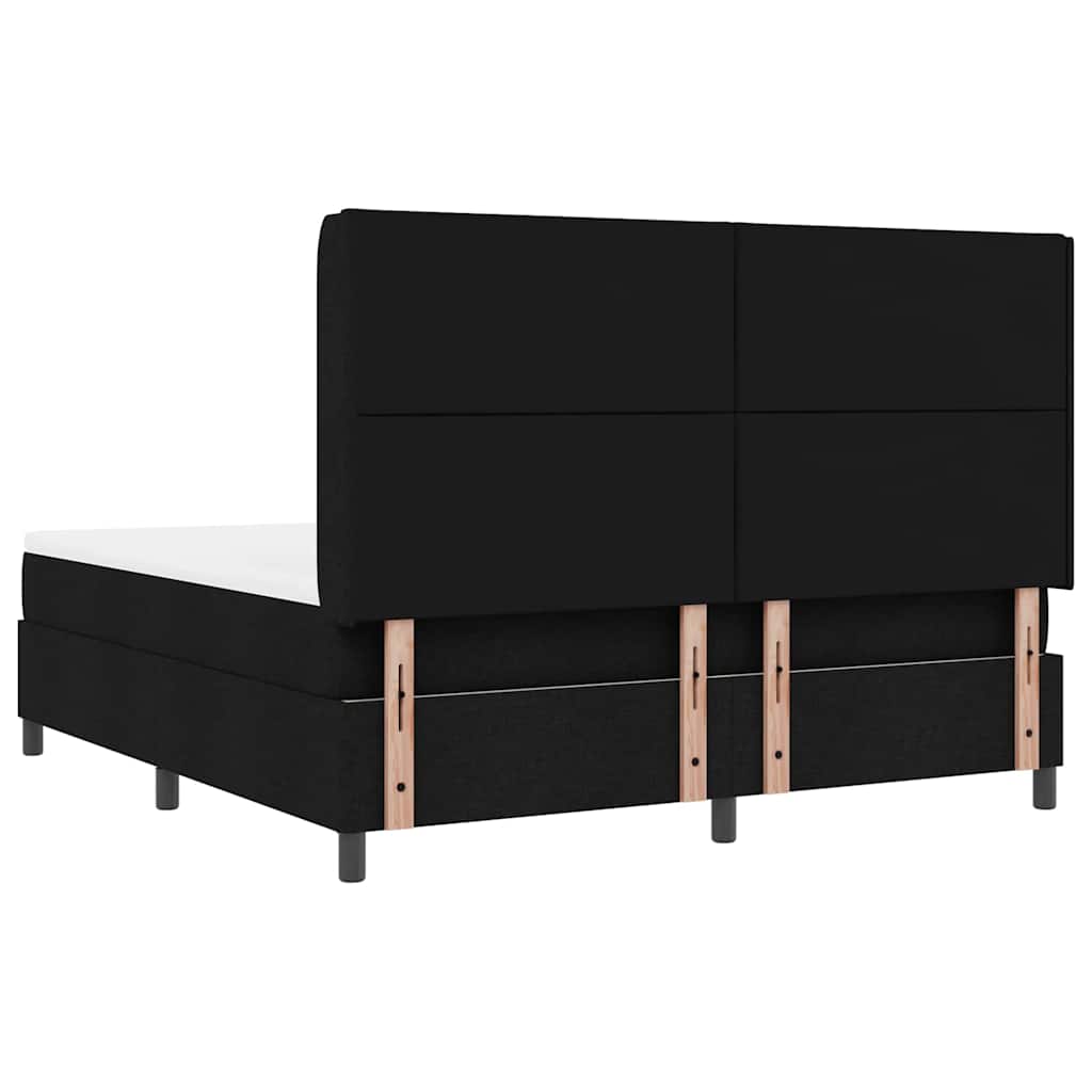 Boxrugós ágy párnával fejtámlával Fekete 200 x 180 cm szövet