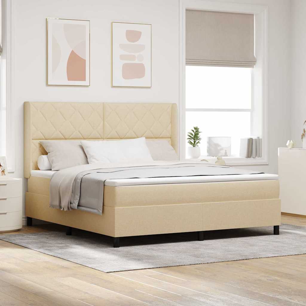 Boxrugós ágy párnával fejtámlával Krém 200 x 180 cm szövet