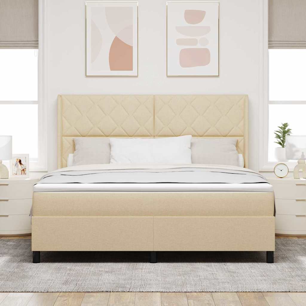 Boxrugós ágy párnával fejtámlával Krém 200 x 180 cm szövet