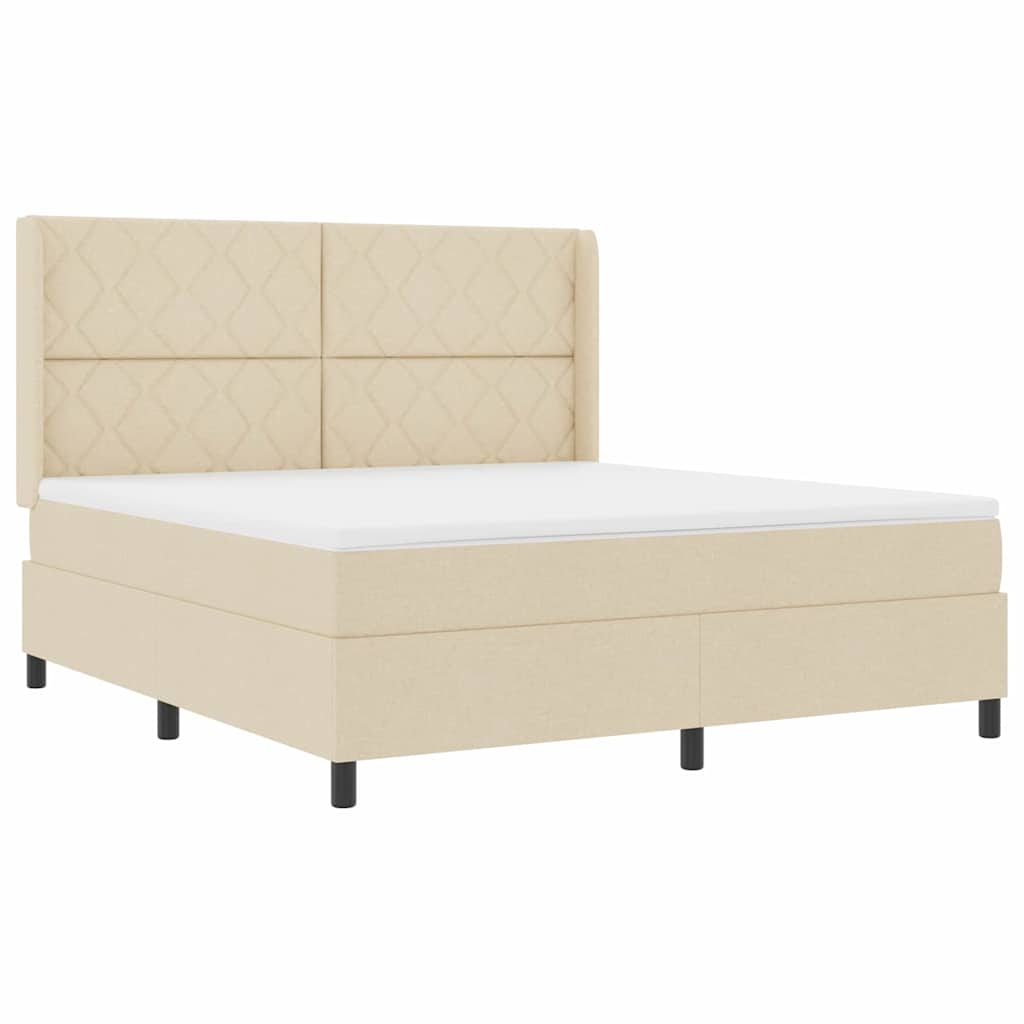 Boxrugós ágy párnával fejtámlával Krém 200 x 180 cm szövet