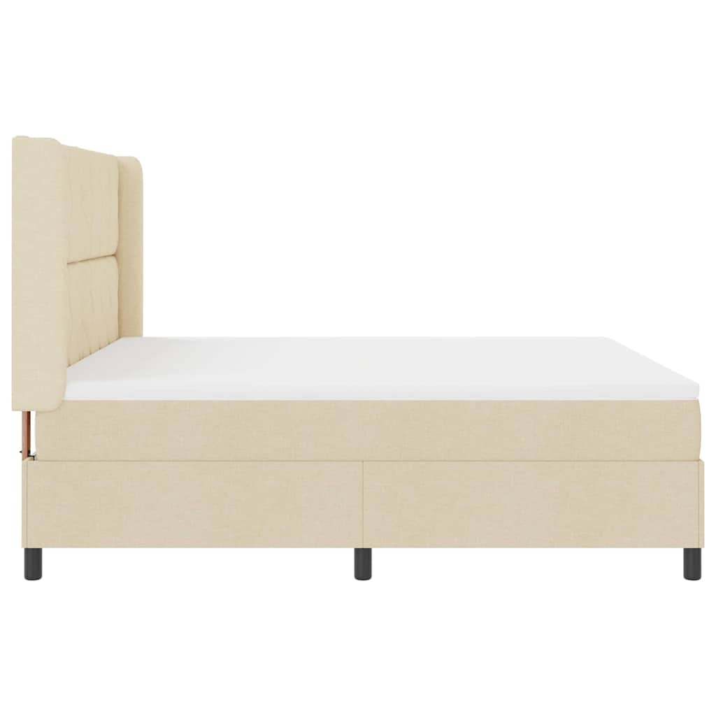 Boxrugós ágy párnával fejtámlával Krém 200 x 180 cm szövet