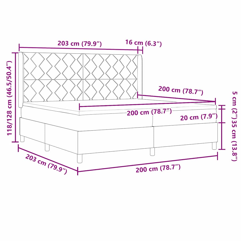 Boxrugós ágy párnával Sötétszürke 200 x 200 cm szövet