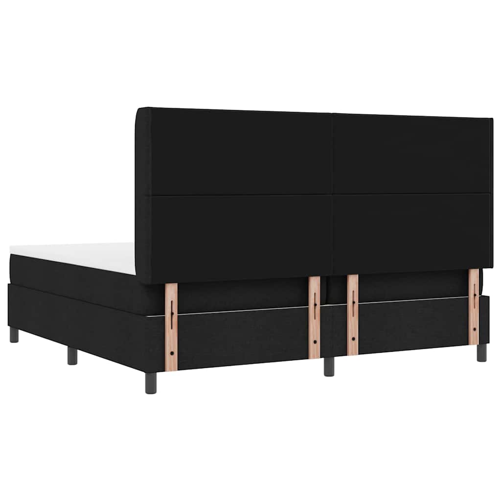 Boxrugós ágy párnával fejtámlával Fekete 200 x 200 cm szövet