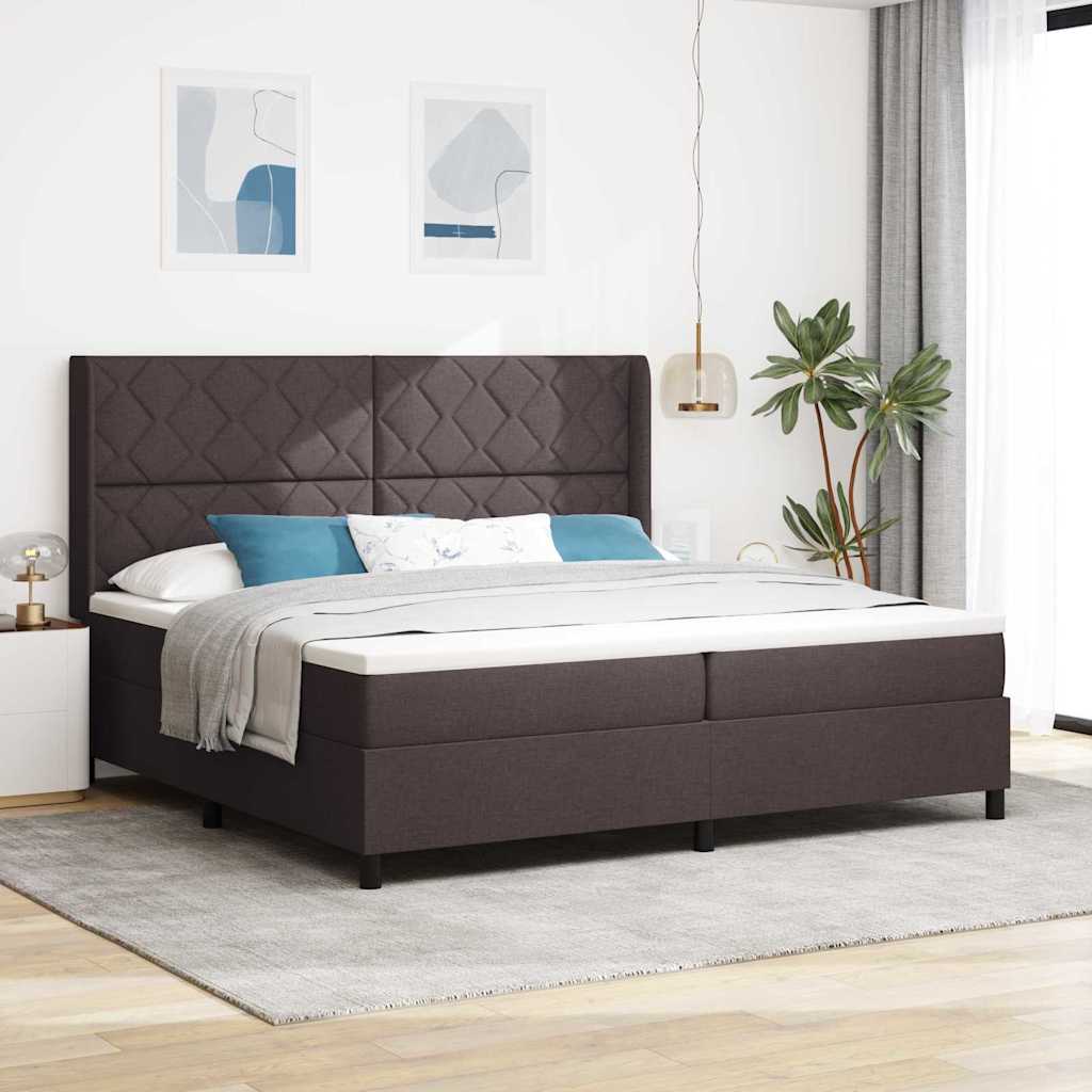 Boxrugós ágy párnával Sötét Barna 200 x 200 cm szövet