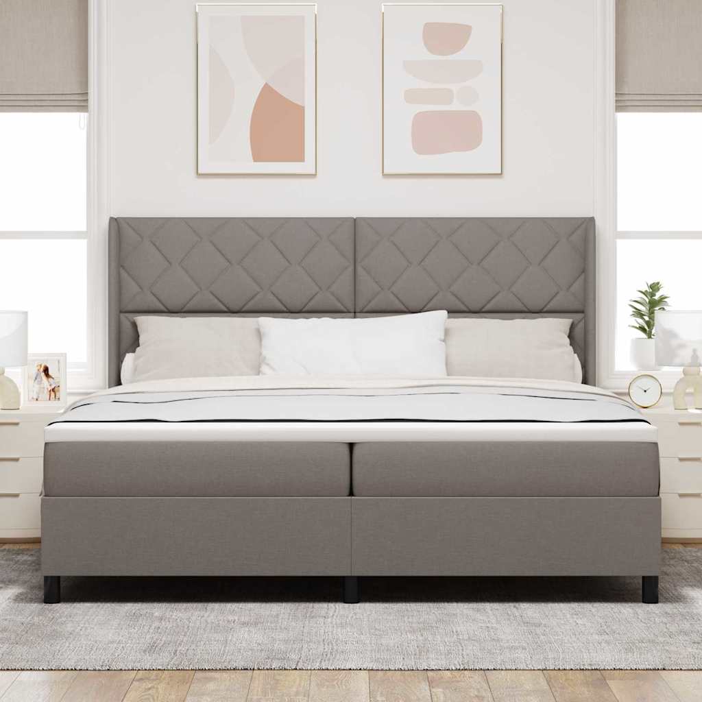 Boxrugós ágy párnával fejtámlával Tópszínű 200 x 200 cm szövet
