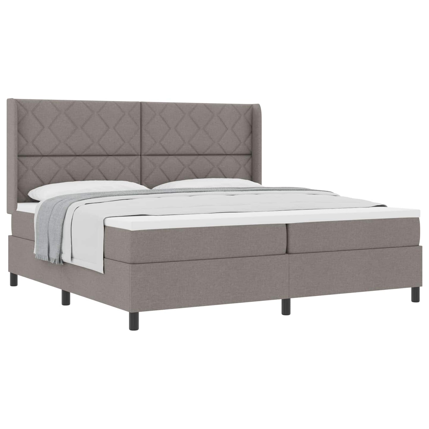 Boxrugós ágy párnával fejtámlával Tópszínű 200 x 200 cm szövet