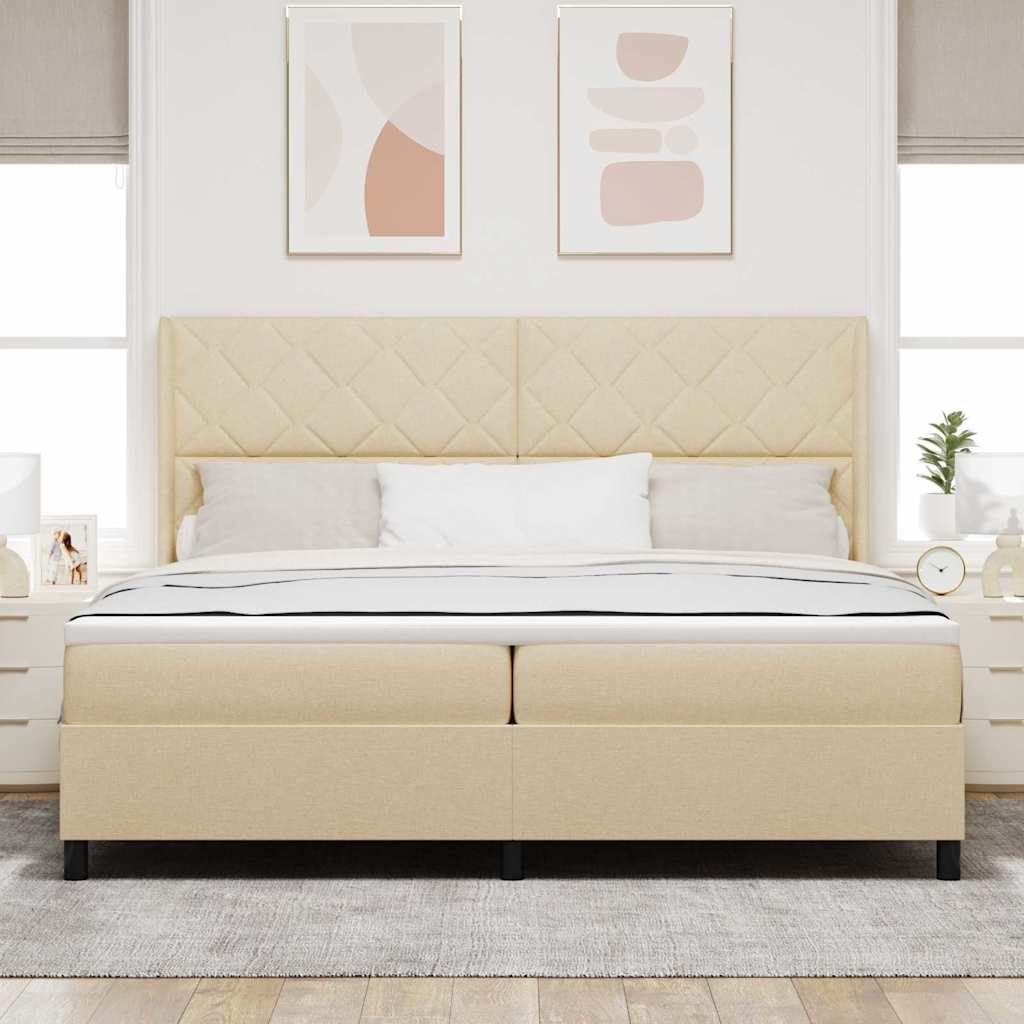 Boxrugós ágy párnával fejtámlával Krém 200 x 200 cm szövet