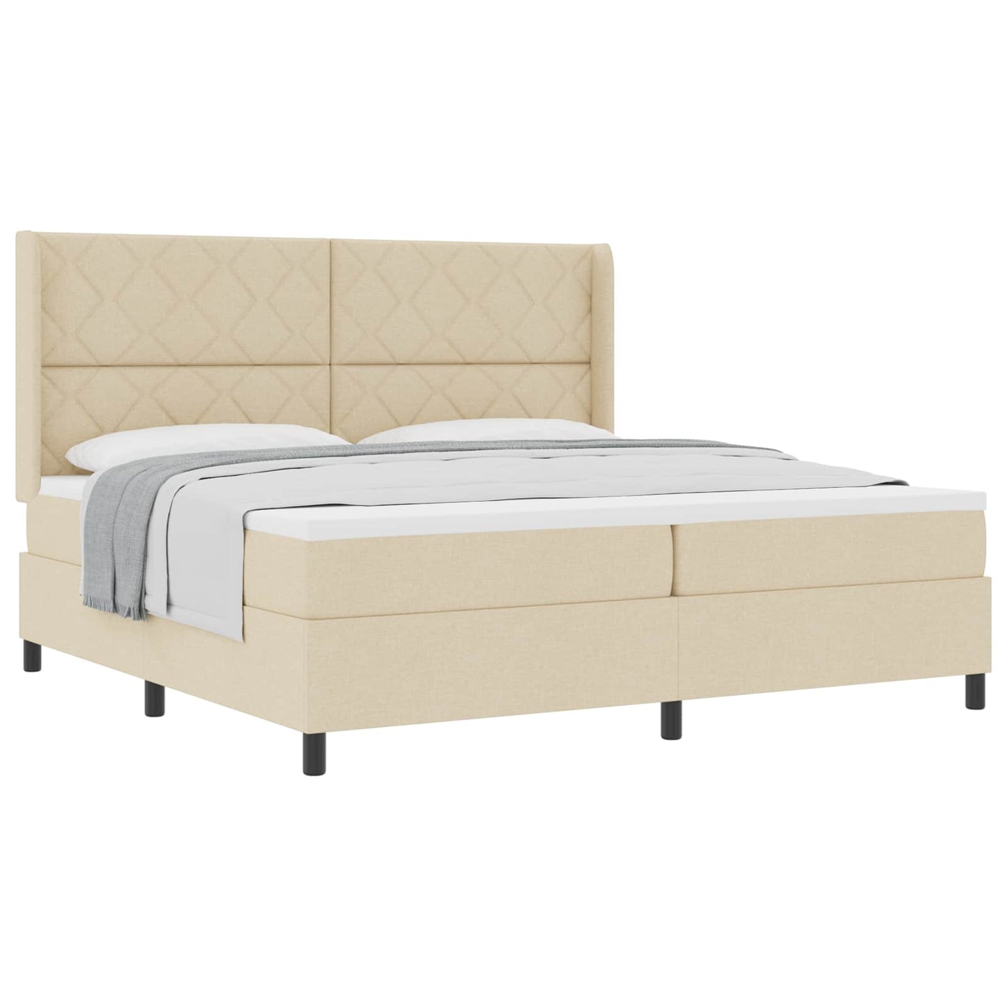 Boxrugós ágy párnával fejtámlával Krém 200 x 200 cm szövet