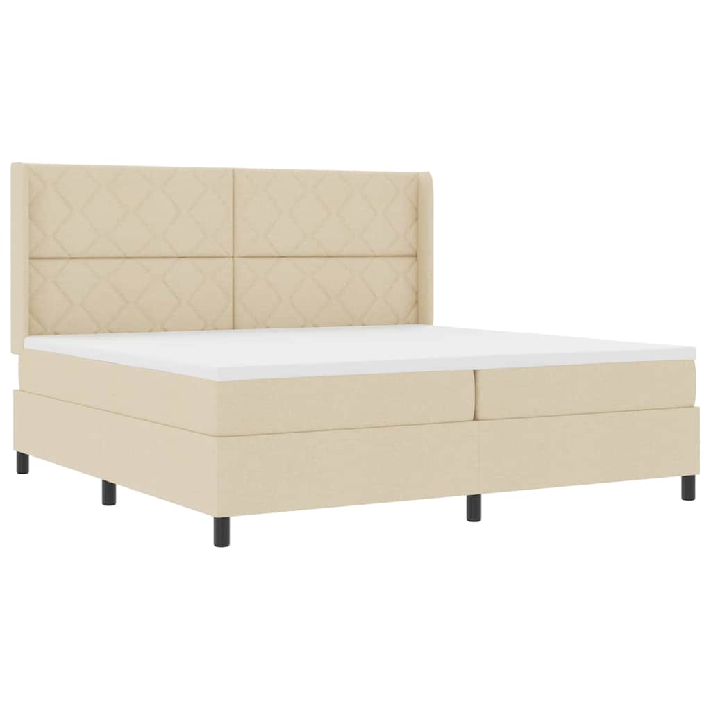 Boxrugós ágy párnával fejtámlával Krém 200 x 200 cm szövet
