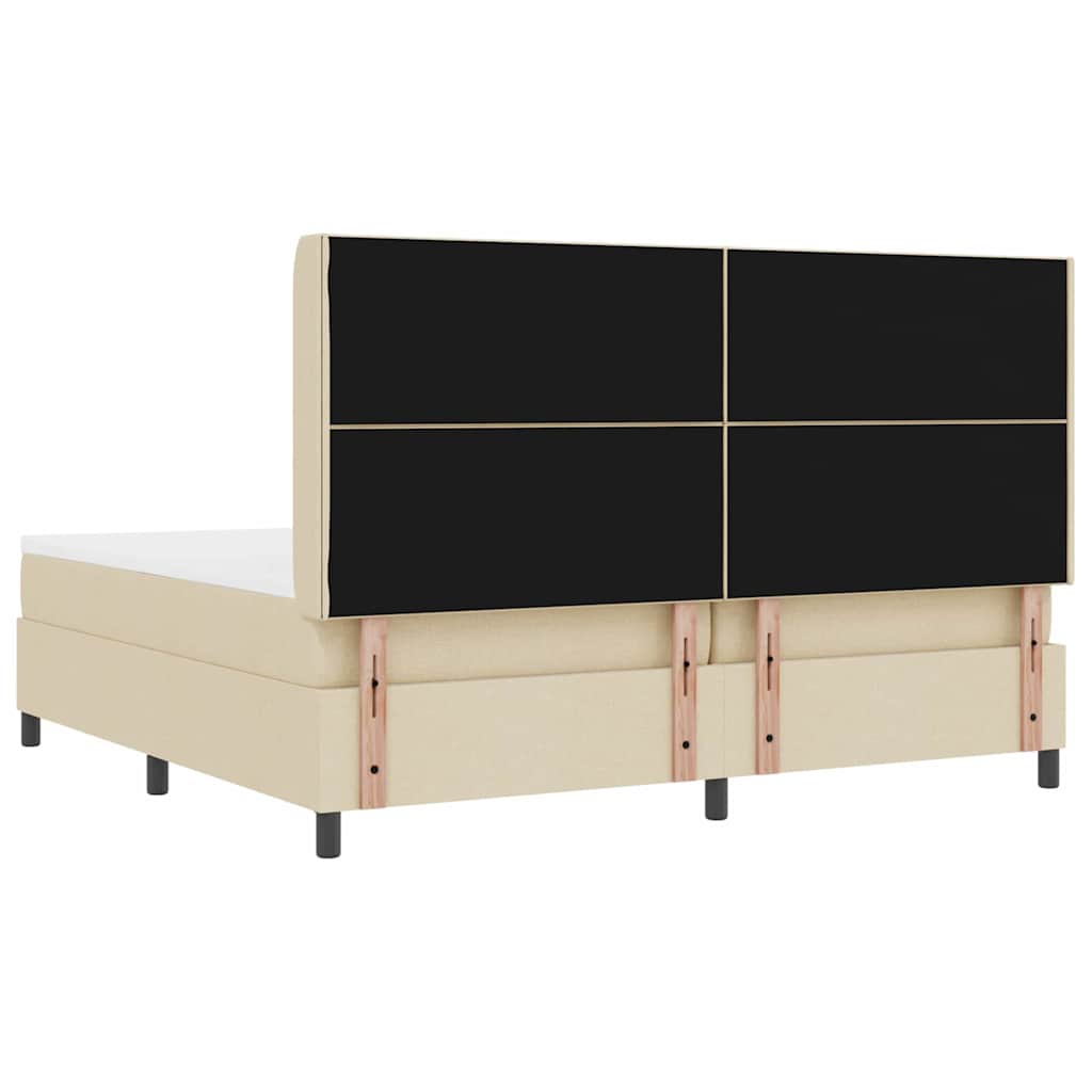 Boxrugós ágy párnával fejtámlával Krém 200 x 200 cm szövet