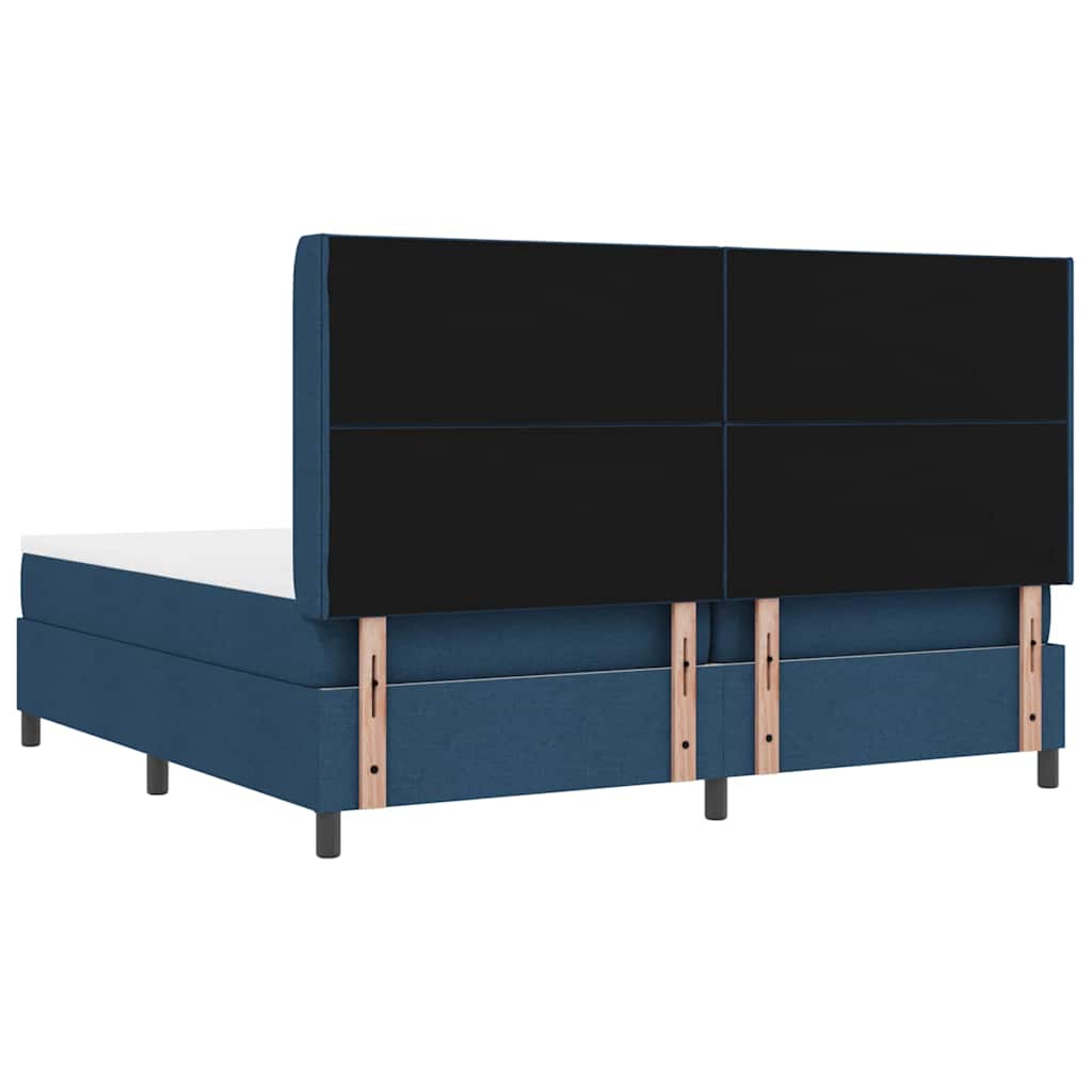 Boxrugós ágy párnával fejtámlával Kék 200 x 200 cm szövet