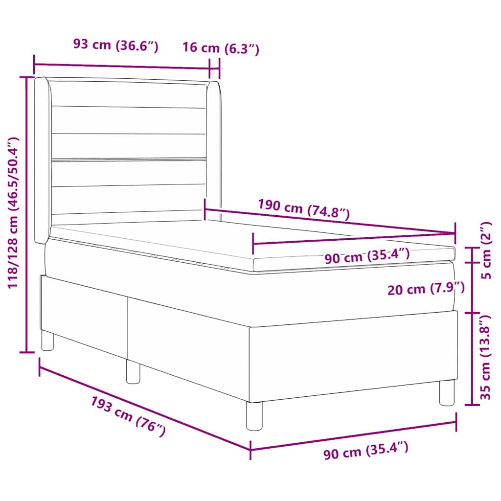 Boxrugós ágy matracmal fejtámlával Kék 90 x 190 cm szövet