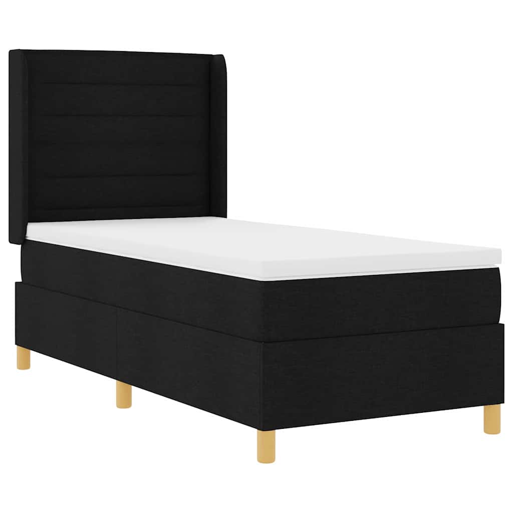 Boxrugós ágy matracmal fejtámlával Fekete 90 x 200 cm szövet