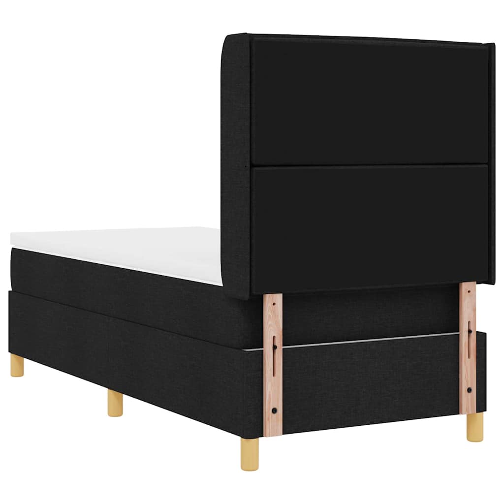 Boxrugós ágy matracmal fejtámlával Fekete 90 x 200 cm szövet