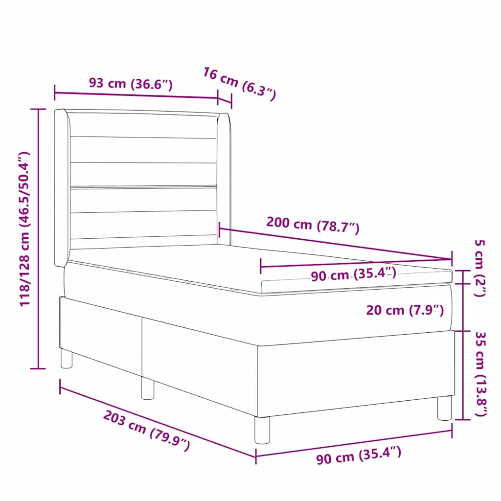 Boxrugós ágy matracmal fejtámlával Kék 90 x 200 cm szövet