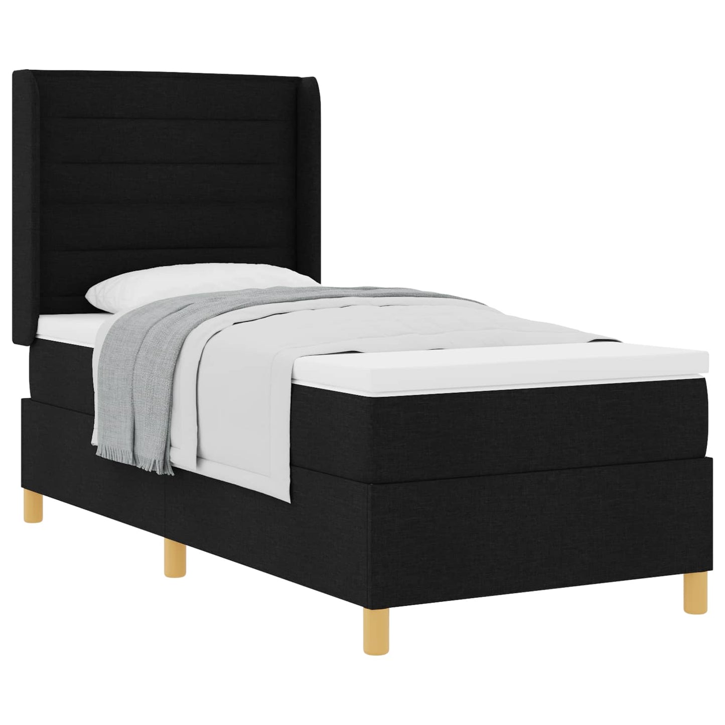 Boxrugós ágy matracmal fejtámlával Fekete 100 x 200 cm szövet