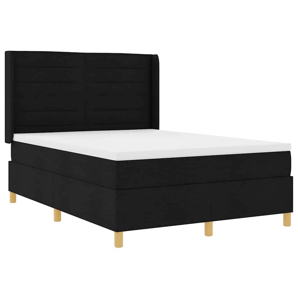 Boxrugós ágy matracmal fejtámlával Fekete 140 x 190 cm szövet