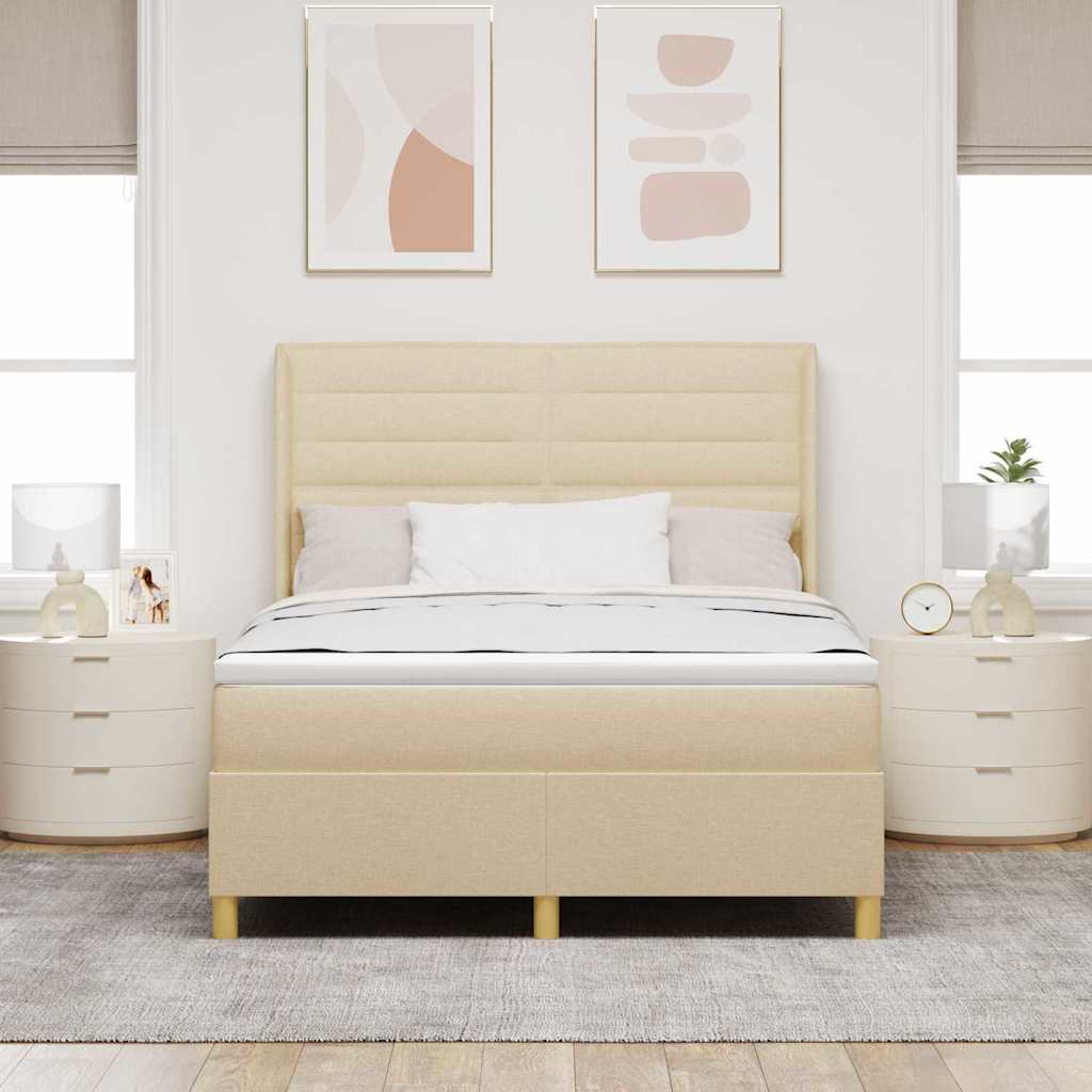Boxrugós ágy matracmal fejtámlával Krém 140 x 190 cm szövet