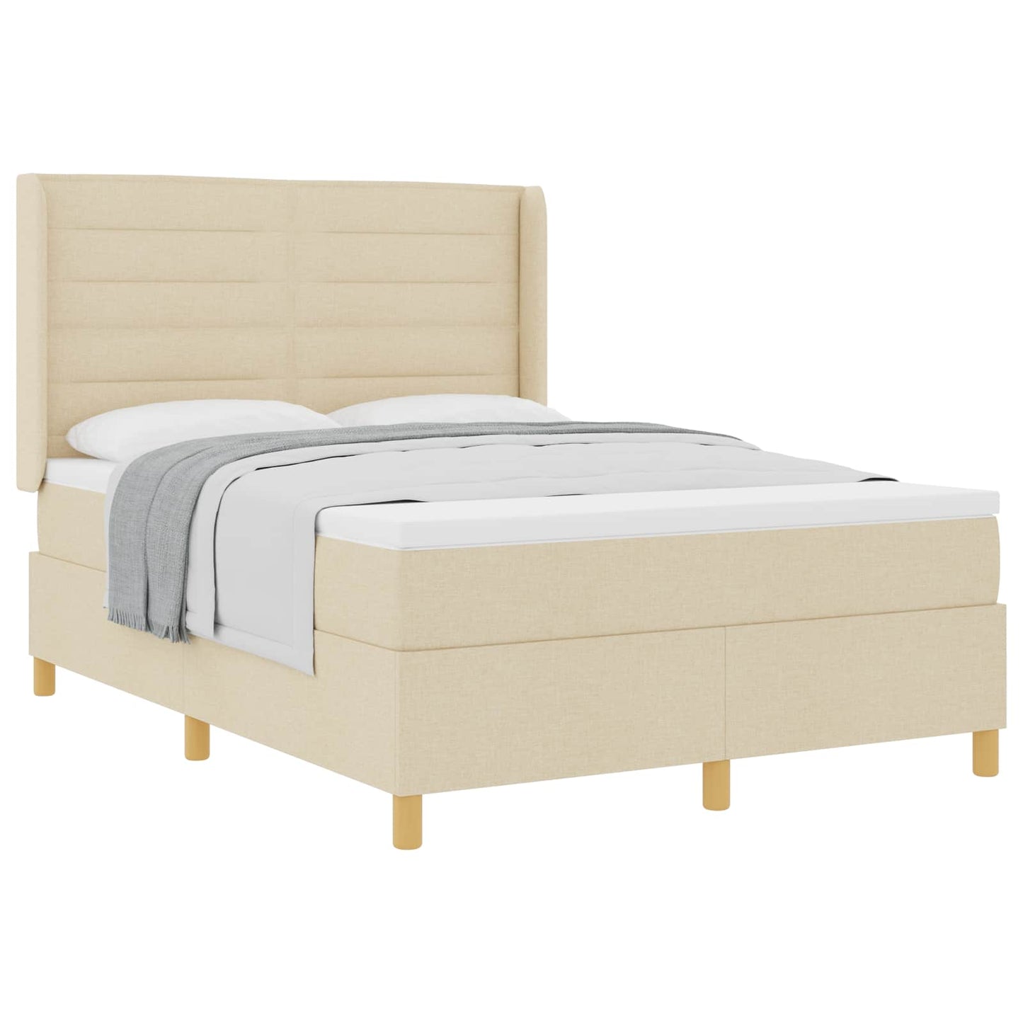 Boxrugós ágy matracmal fejtámlával Krém 140 x 190 cm szövet