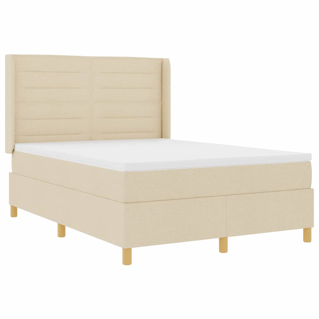 Boxrugós ágy matracmal fejtámlával Krém 140 x 190 cm szövet