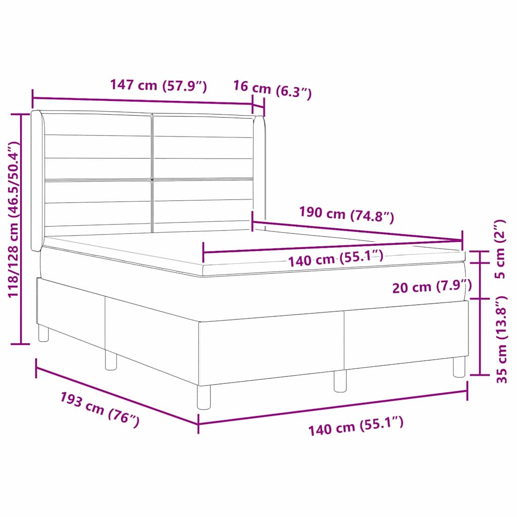 Boxrugós ágy matracmal fejtámlával Krém 140 x 190 cm szövet