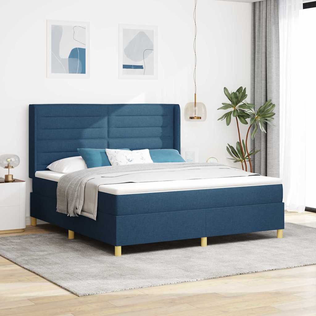 Boxrugós ágy matracmal fejtámlával Kék 180 x 200 cm szövet