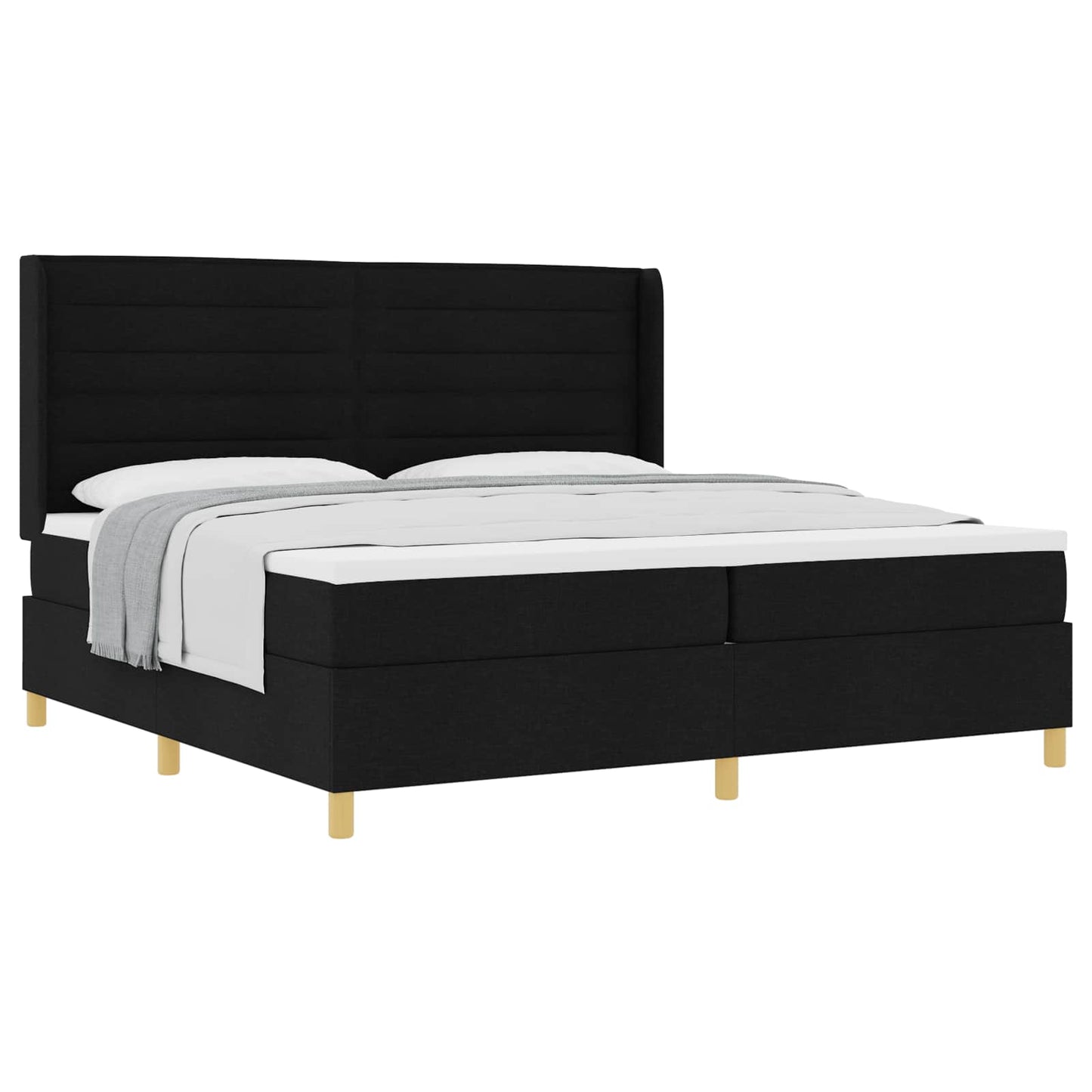Boxrugós ágy matracmal fejtámlával Fekete 200 x 200 cm szövet