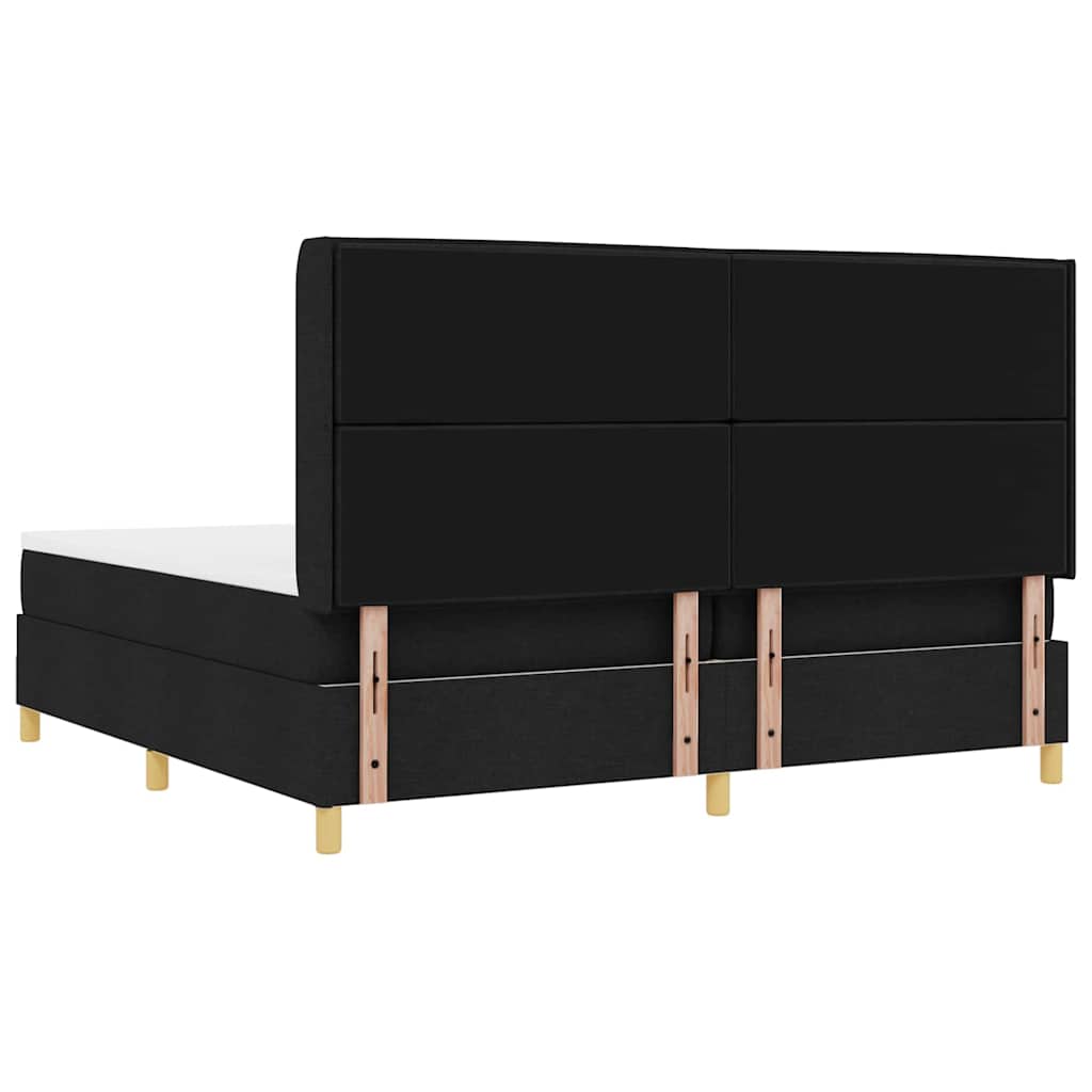 Boxrugós ágy matracmal fejtámlával Fekete 200 x 200 cm szövet