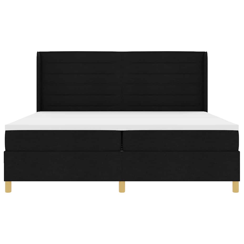 Boxrugós ágy matracmal fejtámlával Fekete 200 x 200 cm szövet